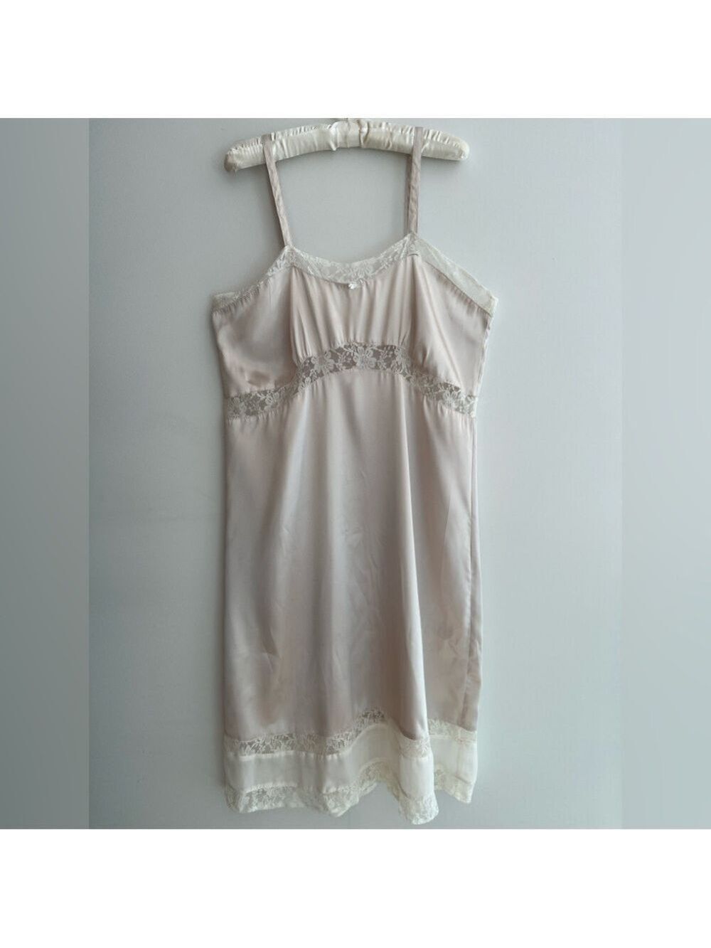 LINDY HOP Full Slip Satin Chemise Adjustable Straps Lace Trim Lingerie Retro